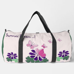 Rosa Grüne Lila Blume Schmetterlinge Doodle Slogan Duffle Bag