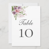 Rosa grüne Lila Blumenkarte Tischnummer (Vorderseite)