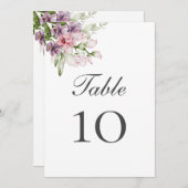 Rosa grüne Lila Blumenkarte Tischnummer (Vorne/Hinten)
