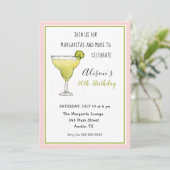 Rosa & grüne Margarita Geburtstagsparty Einladung (Stehend Vorderseite)