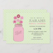 Rosa + Grüne Mason Jar Blume Brautparty Party Einladung (Vorne/Hinten)