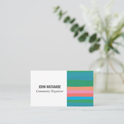 Rosa grüne Minimalistische Streifen handgefertigt Visitenkarte (Stehend Vorderseite)
