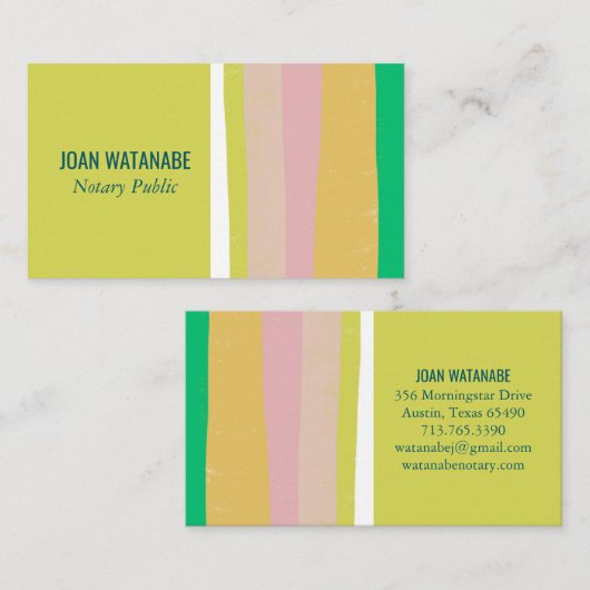 Rosa grüne, Minimalistische Streifen handgefertigt Visitenkarte (Vorne/Hinten)