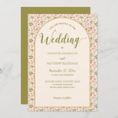 Rosa, grüne Olive-Arch-Form Einladung (Vorne/Hinten)