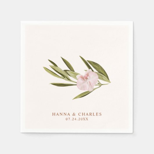 Rosa Grüne Orchidee Eukalyptus Hochzeitspapier Nap Serviette (Vorderseite)
