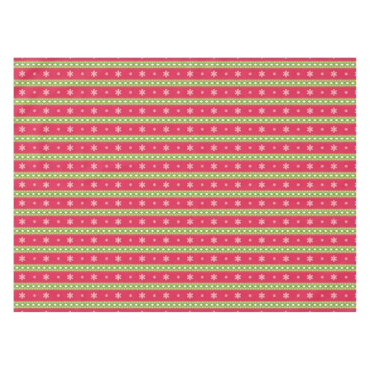 Rosa & grüne Ornamente & Schneeflocken Tischdecken (Vorderseite (Horizontal))
