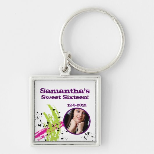 Rosa grüne Paint Splash Tinte Splotch Drop Schlüss Schlüsselanhänger (Vorne)