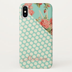 Rosa grüne Punkte Blumenmonogramm erste Girly Case-Mate iPhone Hülle