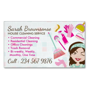 Rosa grüne Reinigungsservice Lady Tile Washing Magnetische Visitenkarte