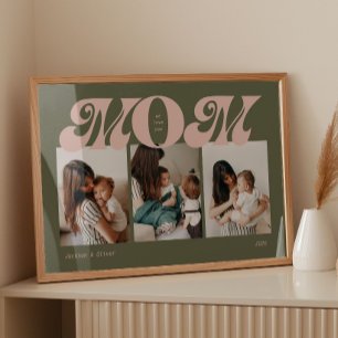 Rosa grüne Retro-Fett-Schrift-Mama 3-Foto-Collage Poster