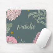 Rosa-grüne Rosa-Blüte in Monogramm-Schrift Mousepad (Mit Mouse)