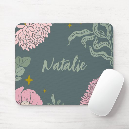 Rosa-grüne Rosa-Blüte in Monogramm-Schrift Mousepad (Mit Mouse)