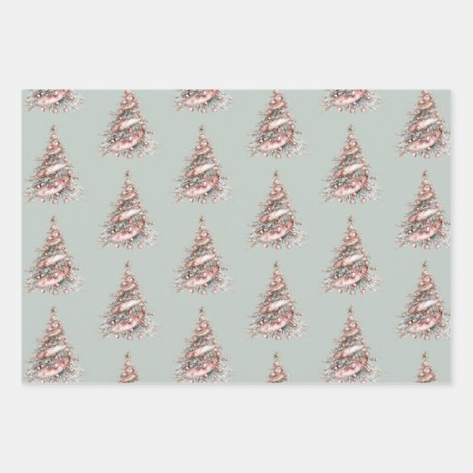 Rosa Grüne Rosa Hirschbaumen Weihnachtsbaum Geschenkpapier Set (Vorderseite 3)