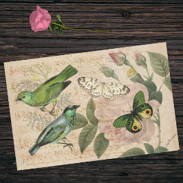Rosa grüne Rose Bird Butterfly Ephemera Seidenpapier