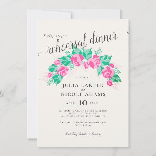 Rosa Grüne Rose Blume Gartengarten Probe Abendesse Einladung (Vorderseite)