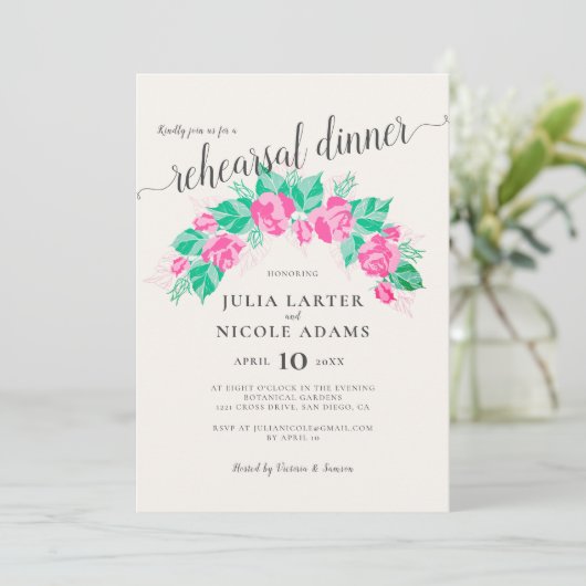 Rosa Grüne Rose Blume Gartengarten Probe Abendesse Einladung (Stehend Vorderseite)