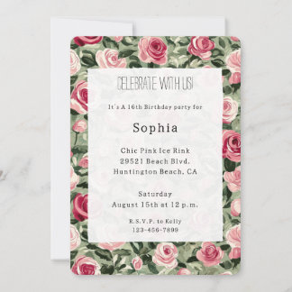 Rosa grüne Rose Blumengeburt Einladung