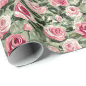 Rosa grüne Rose Blumengeburt Geschenkpapier (Rolleneckpunkt)