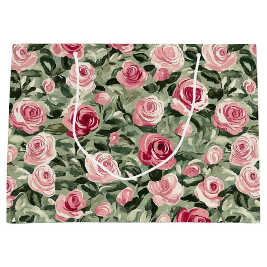 Rosa grüne Rose Blumenstrauß Brautparty Große Geschenktüte (Vorderseite)