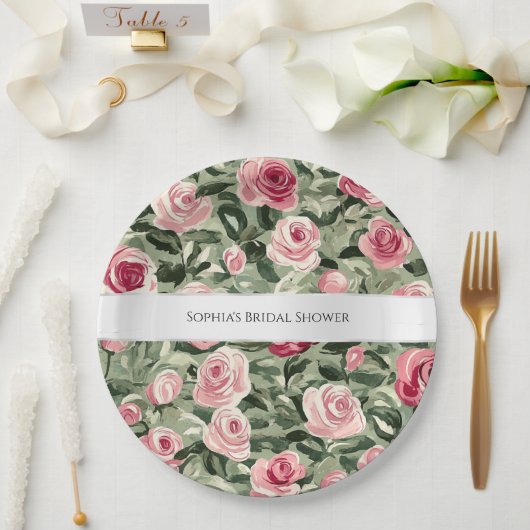 Rosa grüne Rose Blumenstrauß Brautparty Pappteller (Hochzeit)