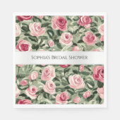 Rosa grüne Rose Blumenstrauß Brautparty Serviette (Vorderseite)