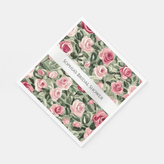 Rosa grüne Rose Blumenstrauß Brautparty Serviette (Ecke)