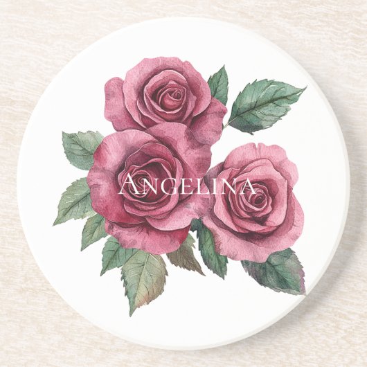 Rosa grüne Rose Getränkeuntersetzer (Vorne)