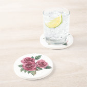 Rosa grüne Rose Getränkeuntersetzer (Seite)