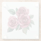 Rosa grüne Rose Glasuntersetzer (Rückseite)