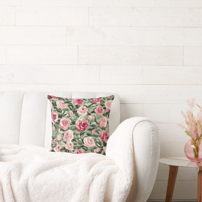 Rosa grüne Rose Kissen (Liege)