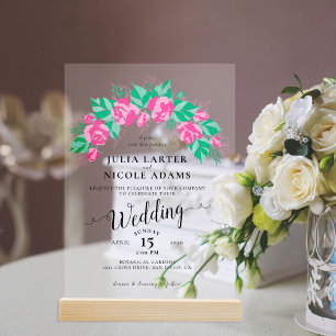 Rosa Grüne Rose Petals Blume Hochzeit Garten Acryleinladungen