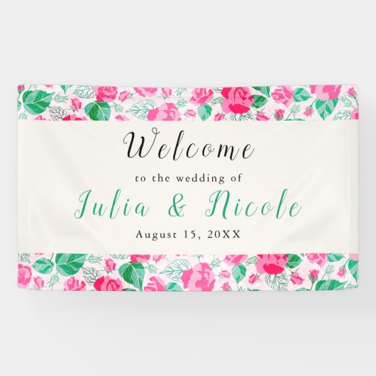 Rosa Grüne Rose Petals Blume Hochzeit Garten Banner (Horizontal)