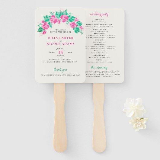 Rosa Grüne Rose Petals Blume Hochzeit Garten Fächer (Vorne und Hinten)