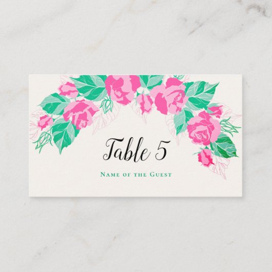 Rosa Grüne Rose Petals Blume Hochzeit Garten Platzkarte (Rückseite)