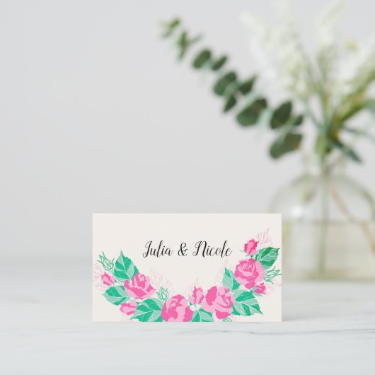 Rosa Grüne Rose Petals Blume Hochzeit Garten Platzkarte (Stehend Vorderseite)