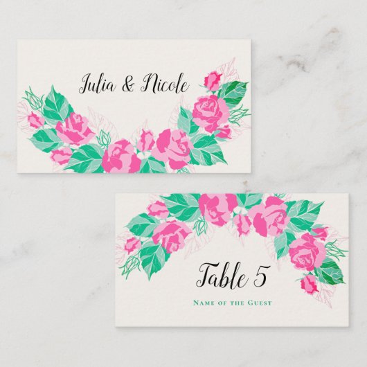 Rosa Grüne Rose Petals Blume Hochzeit Garten Platzkarte (Vorne/Hinten)