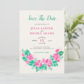 Rosa Grüne Rose Petals Blume Hochzeit Garten Save The Date (Stehend Vorderseite)