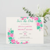 Rosa Grüne Rose Petals Blume Hochzeit Garten Save The Date (Stehend Vorderseite)