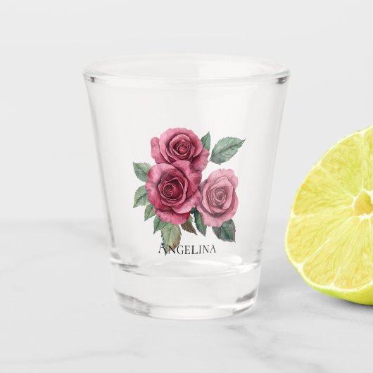 Rosa grüne Rose Schnapsglas (Vorderseite)