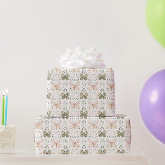 Rosa Grüne Schmetterlinge Geburtstag Geschenkpapier (Partygeschenke)