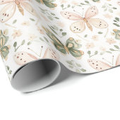 Rosa Grüne Schmetterlinge Geburtstag Geschenkpapier (Rolleneckpunkt)