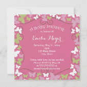 Rosa grüne Schmetterlinge Kinderdusche Einladung (Vorderseite)