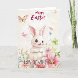 Rosa grüne Schmetterlinge und niedliche Hasen Feiertagskarte
