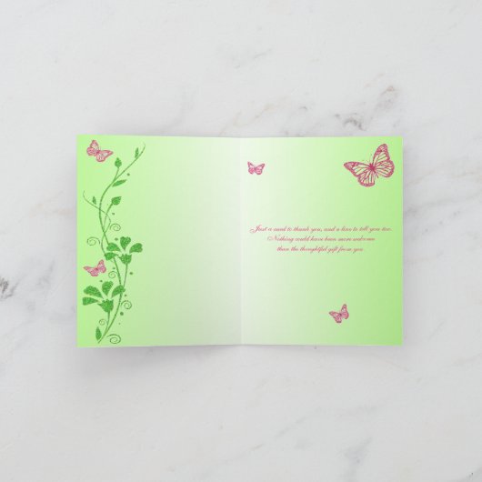 Rosa grüne Schmetterlingsflora Dankeschön Karte (Innenseite)