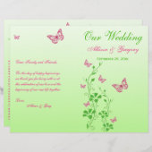 Rosa, grüne Schmetterlingsflora-Hochzeitsprogramm (Vorne/Hinten)