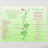 Rosa, grüne Schmetterlingsflora-Hochzeitsprogramm (Rückseite)