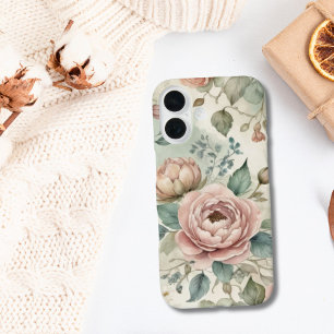 Rosa grüne shabby Watercolor Vintage Floralien iPhone 16 Hülle