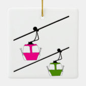Rosa & grüne Skigondeln Keramikornament (Rückseite)