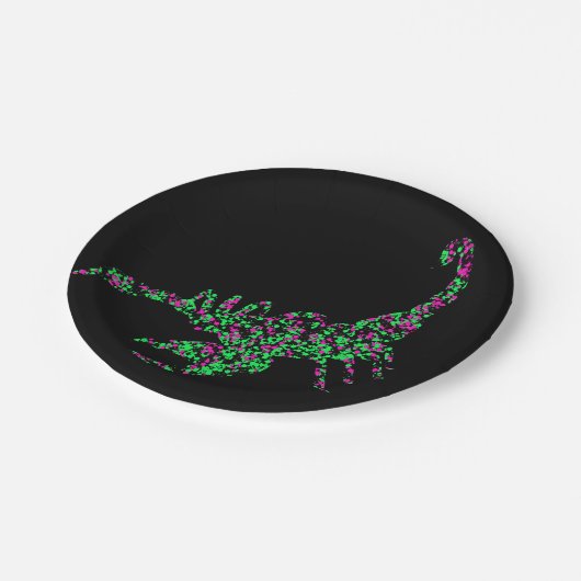 Rosa grüne Skorpianfarbe Pappteller (Schrägansicht)