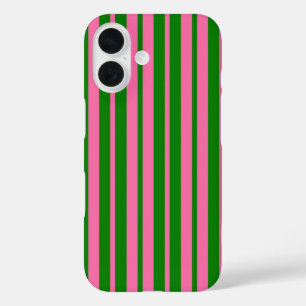 Rosa grüne stilvolle Streifenmuster-Design iPhone 16 Hülle